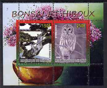 Djibouti 2008 Bonsai & Owls #1 perf sheetlet containing 2 values unmounted mint