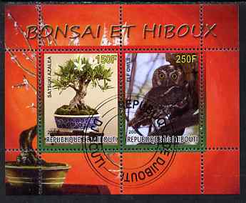 Djibouti 2008 Bonsai & Owls #2 perf sheetlet containing 2 values fine cto used