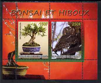 Djibouti 2008 Bonsai & Owls #2 perf sheetlet containing 2 values unmounted mint