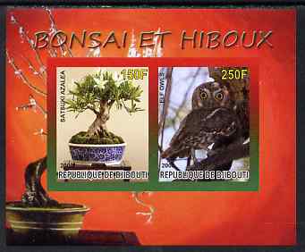 Djibouti 2008 Bonsai & Owls #2 imperf sheetlet containing 2 values unmounted mint