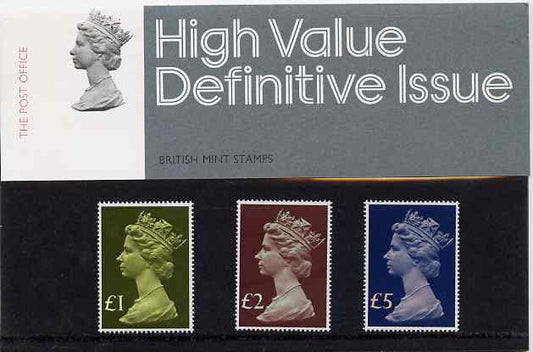 GB Great Britain 1971 Machin High Value definitives Presentation Pack No.91 (£1, £2 & £5) complete and fine