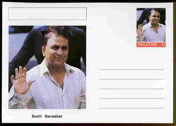 Palatine (Fantasy) Personalities - Sunil Gavaskar (cricket) postal stationery card unused and fine