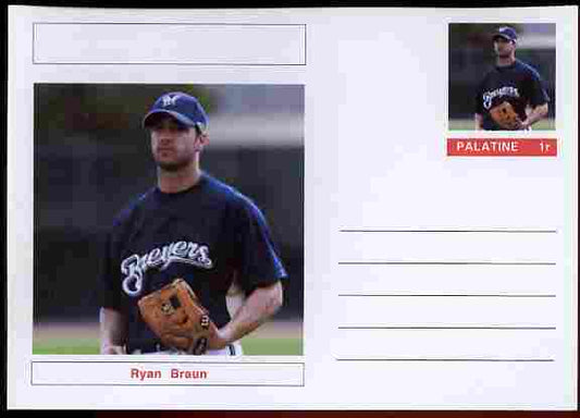 Palatine (Fantasy) Personalities - Ryan Braun (baseball) postal stationery card unused and fine