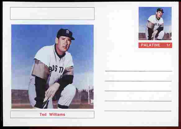 Palatine (Fantasy) Personalities - Ted Williams (baseball) postal stationery card unused and fine