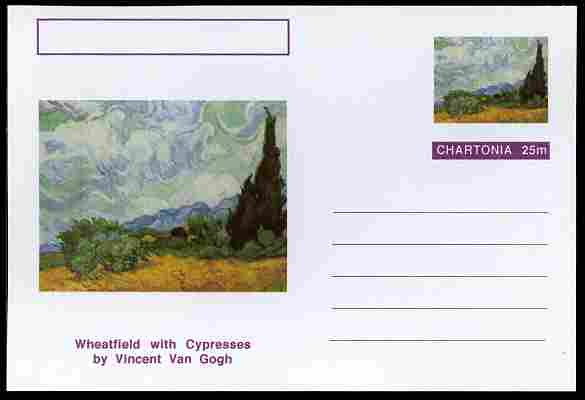 Chartonia (Fantasy) Famous Paintings - Wheatfield with Cypresses by Vincent Van Gogh postal stationery card unused and fine