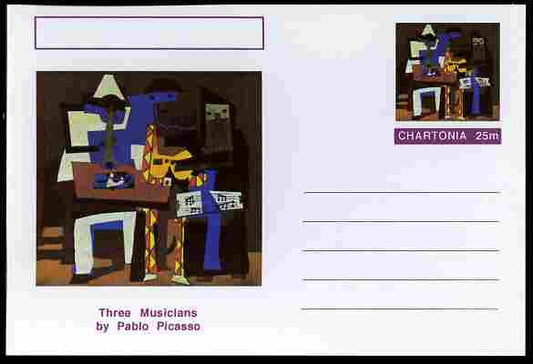 Chartonia (Fantasy) Famous Paintings - Three Musicians by Pablo Picasso postal stationery card unused and fine