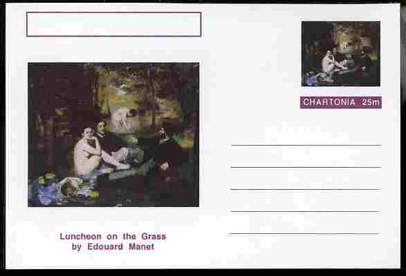 Chartonia (Fantasy) Famous Paintings - Luncheon on the Grass by Edouard Manet postal stationery card unused and fine