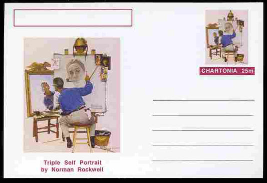 Chartonia (Fantasy) Famous Paintings - Triple Self Portrait by Norman Rockwell postal stationery card unused and fine