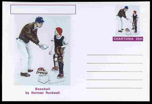 Chartonia (Fantasy) Famous Paintings - Baseball by Norman Rockwell postal stationery card unused and fine