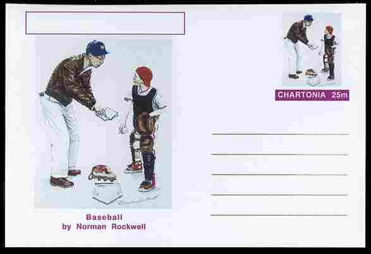 Chartonia (Fantasy) Famous Paintings - Baseball by Norman Rockwell postal stationery card unused and fine