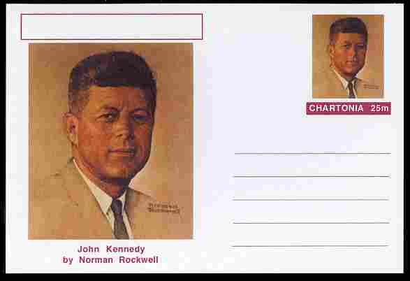 Chartonia (Fantasy) Famous Paintings - John Kennedy by Norman Rockwell postal stationery card unused and fine