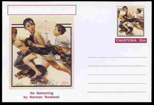 Chartonia (Fantasy) Famous Paintings - No Swimming by Norman Rockwell postal stationery card unused and fine