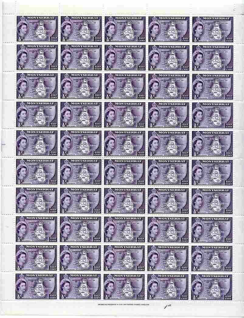 Montserrat 1953-62 QEII Map of Presidency 1/2c violet in complete sheet of 50 unmounted mint SG 136a