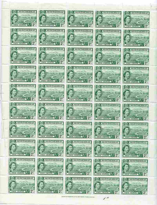 Montserrat 1953-62 QEII Sea Island Cotton 2c green in complete sheet of 50 unmounted mint SG 138