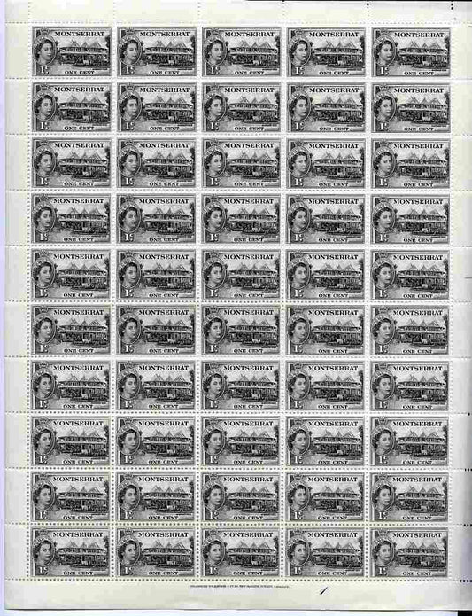 Montserrat 1953-62 QEII Government House 1c black in complete sheet of 50 unmounted mint SG 137