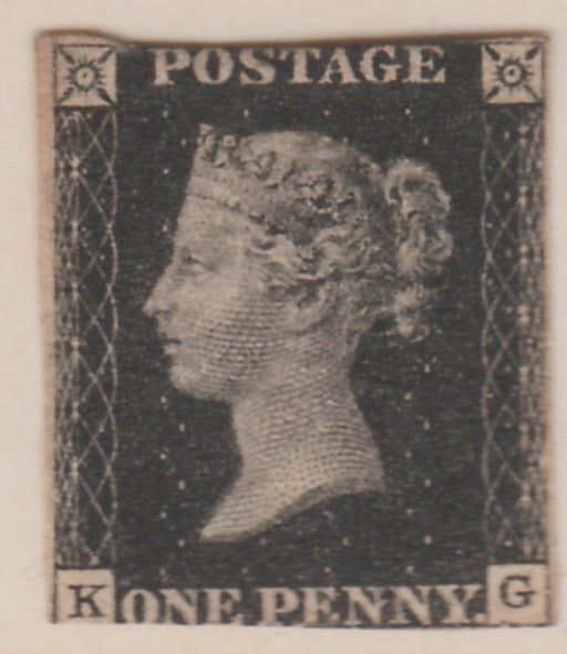 GB Great Britain 1840 QV 1d black 'KG' two good margins, sl cut top & bottom otherwise fine mounted mint, cat £12,500 