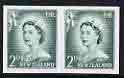 New Zealand 1955-59 QEII 2d bluish-green (large numeral) IMPERF horiz pair on wmk'd gummed paper unmounted mint, SG 747var