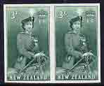 New Zealand 1953-59 QEII 3s unmounted mint imperf proof pair on gummed wmk'd paper ex BW archives and extremely scarce thus