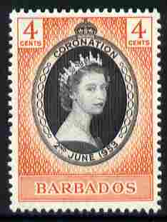 Barbados 1953 Coronation 4c unmounted mint SG 302