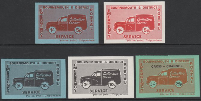 Cinderella - GB Great Britain 1971 Bournemouth & District Emergency Postal Service 'Collectors Corner Morris Van',set of 5 in dual currency unmounted mint 