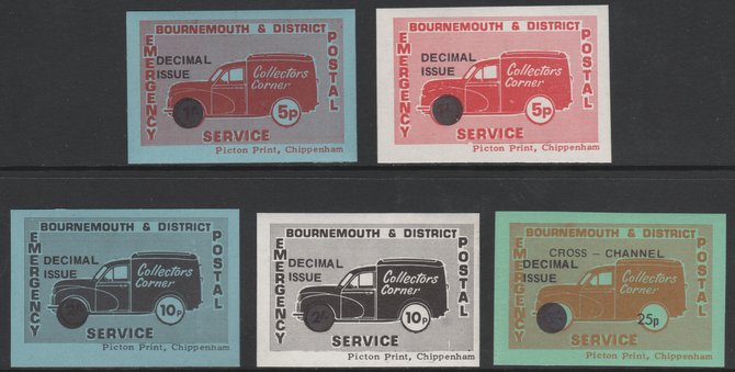 Cinderella - GB Great Britain 1971 Bournemouth & District Emergency Postal Service 'Collectors Corner Morris Van',set of 5 for decimal currency unmounted mint 
