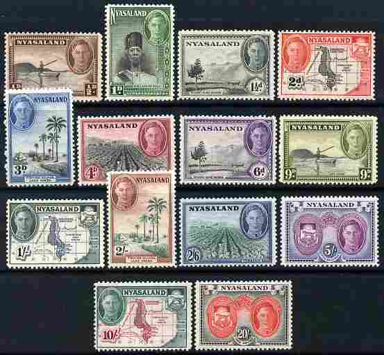 Nyasaland 1945 KG6 definitive set complete 14 values 1/2d to 20s unmounted mint, SG 145-57 