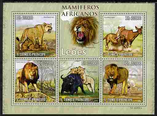 St Thomas & Prince Islands 2010 Animals of Africa - Lions perf sheetlet containing 5 values unmounted mint 