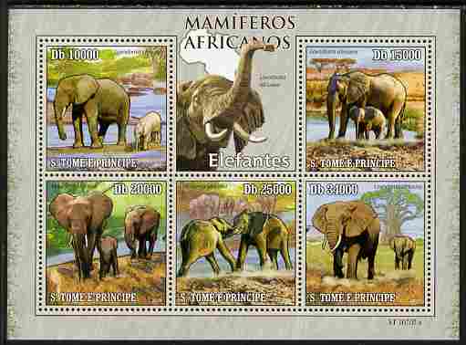 St Thomas & Prince Islands 2010 Animals of Africa - Elephants perf sheetlet containing 5 values unmounted mint 