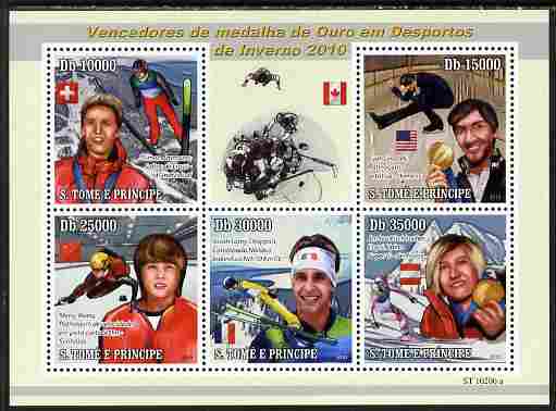 St Thomas & Prince Islands 2010 Winter Sports perf sheetlet containing 5 values unmounted mint 