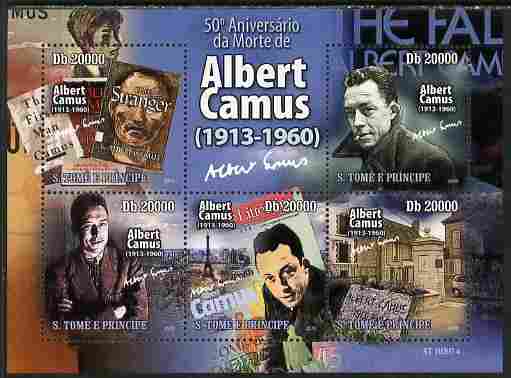St Thomas & Prince Islands 2010 Albert Camus (author) perf sheetlet containing 5 values unmounted mint 