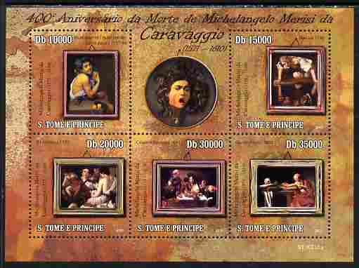 St Thomas & Prince Islands 2010 Caravaggio Paintings perf sheetlet containing 5 values unmounted mint 