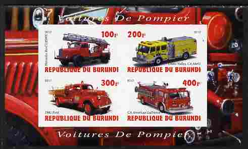 Burundi 2010 Fire Engines #2 imperf sheetlet containing 4 values unmounted mint