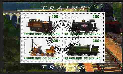 Burundi 2010 Steam Locomotives #1 perf sheetlet containing 4 values fine cto used