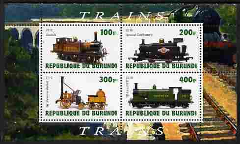 Burundi 2010 Steam Locomotives #1 perf sheetlet containing 4 values unmounted mint