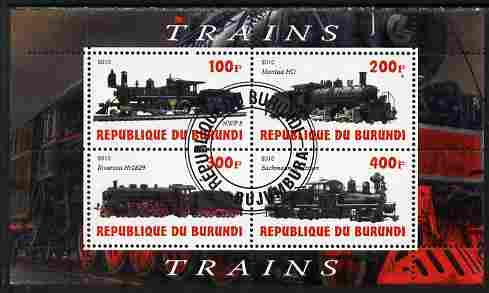 Burundi 2010 Steam Locomotives #4 perf sheetlet containing 4 values fine cto used