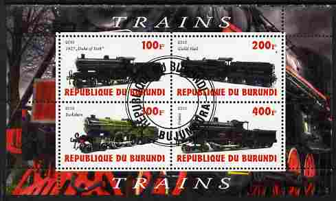 Burundi 2010 Steam Locomotives #5 perf sheetlet containing 4 values fine cto used