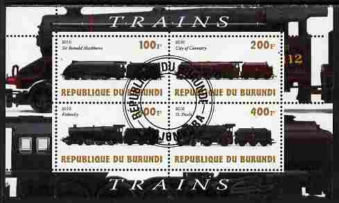Burundi 2010 Steam Locomotives #6 perf sheetlet containing 4 values fine cto used