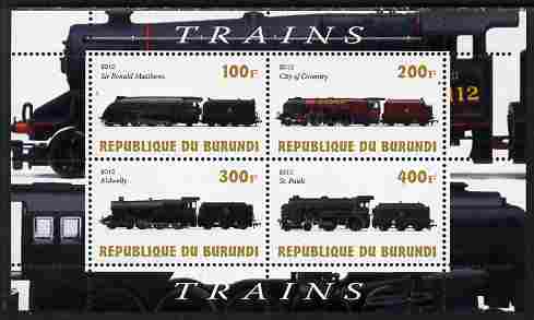 Burundi 2010 Steam Locomotives #6 perf sheetlet containing 4 values unmounted mint