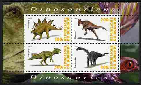 Burundi 2010 Dinosaurs #1 perf sheetlet containing 4 values unmounted mint