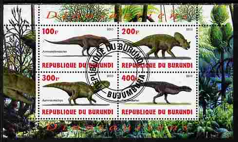 Burundi 2010 Dinosaurs #4 perf sheetlet containing 4 values fine cto used