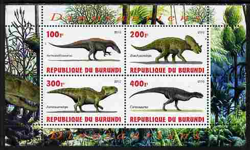Burundi 2010 Dinosaurs #4 perf sheetlet containing 4 values unmounted mint