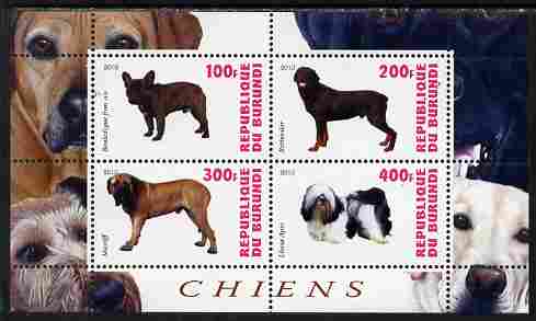 Burundi 2010 Dogs #4 perf sheetlet containing 4 values unmounted mint