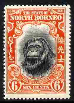 North Borneo 1931 50th Anniversary 6c Orang-Utan mounted mint, SG 296