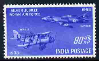 India 1958 Silver Jubilee of Indian Air Force 90np unmounted mint SG 398