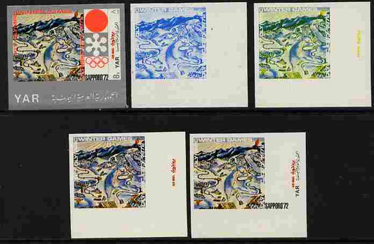 Yemen - Republic 1970 Sapporo Olympic Games - 3rd issue Ski Run 8B the set of 5 imperf progressive proofs comprising 1, 2, 3, 4 and all 5-colour composites unmounted mint as Mi 1263