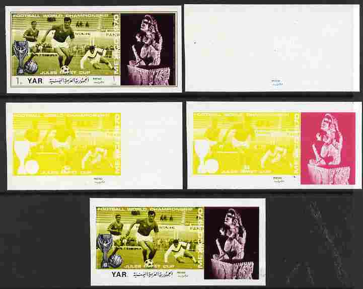 Yemen - Republic 1970 Football World Cup - 8th issue 1B the set of 5 imperf progressive proofs comprising 1, 2, 3, 4 and all 5-colour composites unmounted mint as Mi 1166