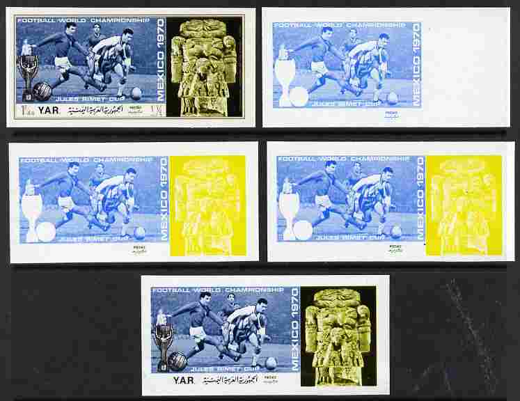 Yemen - Republic 1970 Football World Cup - 8th issue 1.25B the set of 5 imperf progressive proofs comprising 1, 2, 3, 4 and all 5-colour composites unmounted mint as Mi 1167