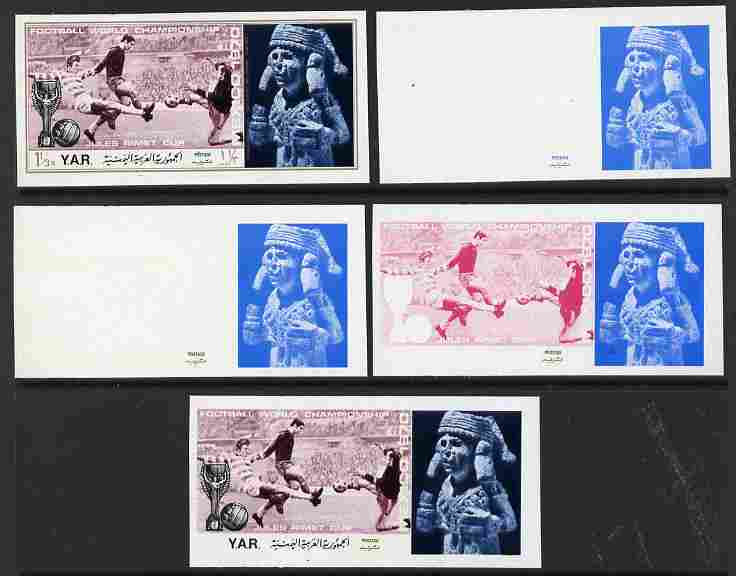 Yemen - Republic 1970 Football World Cup - 8th issue 1.33B the set of 5 imperf progressive proofs comprising 1, 2, 3, 4 and all 5-colour composites unmounted mint as Mi 1168