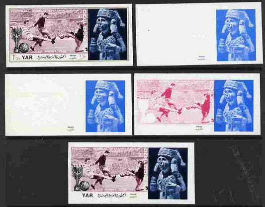 Yemen - Republic 1970 Football World Cup - 8th issue 1.33B the set of 5 imperf progressive proofs comprising 1, 2, 3, 4 and all 5-colour composites unmounted mint as Mi 1168