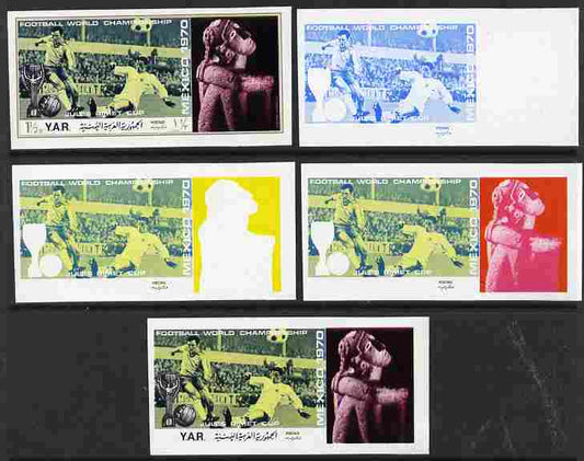 Yemen - Republic 1970 Football World Cup - 8th issue 1.5B the set of 5 imperf progressive proofs comprising 1, 2, 3, 4 and all 5-colour composites unmounted mint as Mi 1169